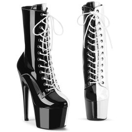 Pleaser ADORE-1040TT Plateau Stiefeletten Lack Schwarz Weiß EU-42 / US-12