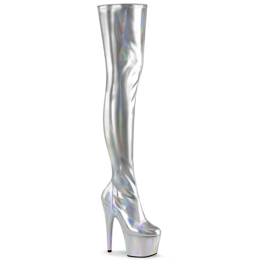 Pleaser ADORE-3000HWR Plateau Overknee Stiefel Holo Silber EU-41 / US-11