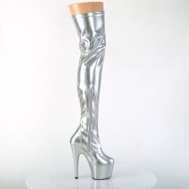 Pleaser ADORE-3000HWR Plateau Overknee Stiefel Holo Silber EU-41 / US-11