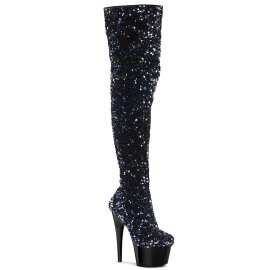 Pleaser ADORE-3020 Plateau Overknee Stiefel Pailetten Schwarz EU-35 / US-5