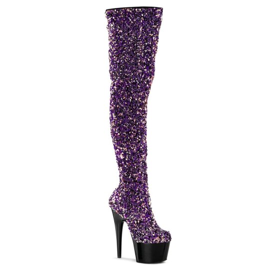 Pleaser ADORE-3020 Plateau Overknee Stiefel Pailetten Lila EU-36 / US-6