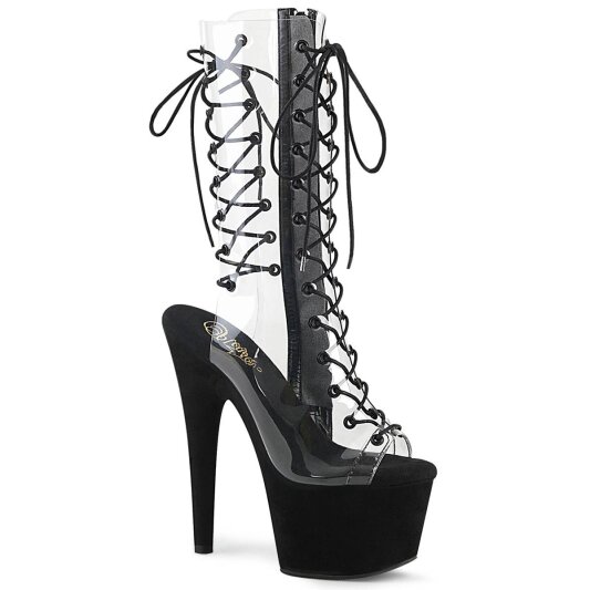 Pleaser ADORE-700-60FS Plateau Stiefeletten künstliches Wildleder Transparent Schwarz EU-36 / US-6