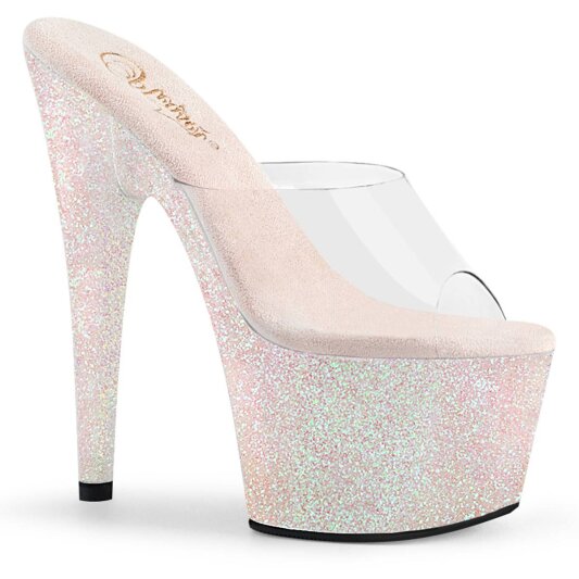 Pleaser ADORE-701HMG Plateau Pantoletten Glitter Transparent Rosa EU-35 / US-5