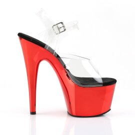 Pleaser ADORE-708 Plateau Sandaletten Chrom Transparent Rot EU-38 / US-8
