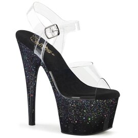 Pleaser ADORE-708SS Plateau Sandaletten Glitter Transparent Schwarz EU-35 / US-5