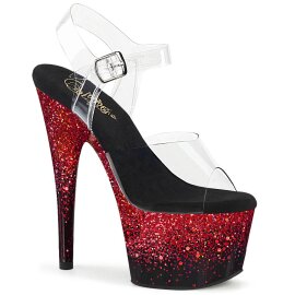 Pleaser ADORE-708SS Plateau Sandaletten Glitter Transparent Rot EU-35 / US-5