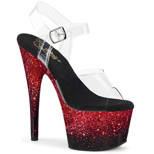 Pleaser ADORE-708SS Plateau Sandaletten Glitter Transparent Rot EU-37 / US-7