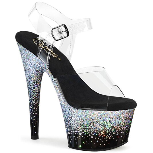Pleaser ADORE-708SS Plateau Sandaletten Glitter Transparent Silber EU-35 / US-5