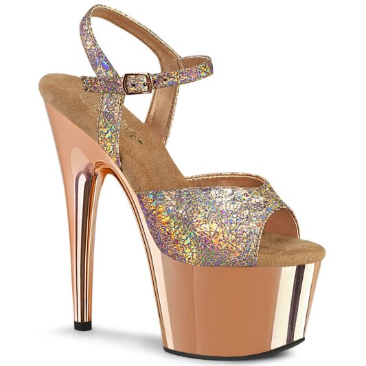 Pleaser ADORE-709HM Plateau Sandaletten Holo Chrom Rose-Gold EU-35 / US-5