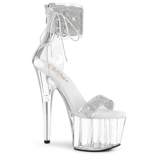 Pleaser ADORE-727RS Plateau Sandaletten Strass Transparent Silber EU-35 / US-5
