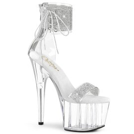 Pleaser ADORE-727RS Plateau Sandaletten Strass Transparent Silber EU-38 / US-8