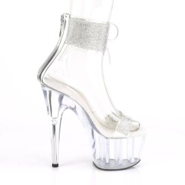 Pleaser ADORE-727RS Plateau Sandaletten Strass Transparent Silber EU-38 / US-8