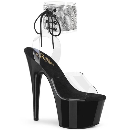 Pleaser ADORE-791-2RS Plateau Sandaletten Lack Strass Transparent Schwarz EU-41 / US-11