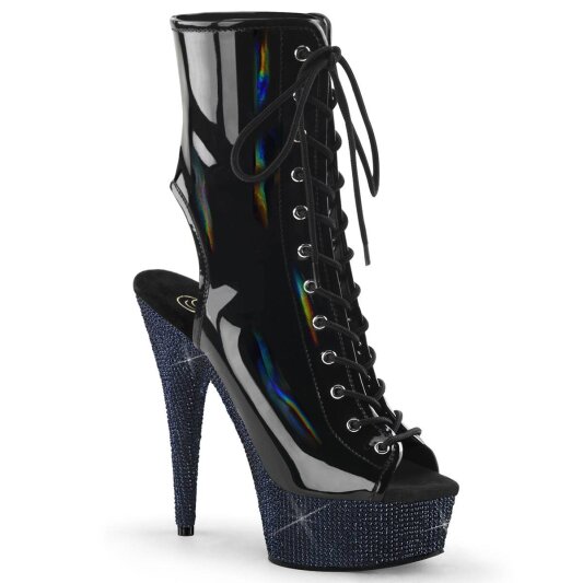 Pleaser BEJEWELED-1016-6 Plateau Stiefeletten Holo Strass Schwarz EU-35 / US-5