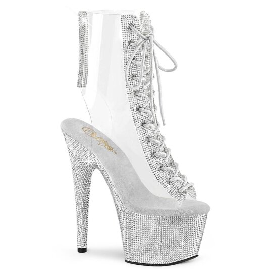 Pleaser BEJEWELED-1016C-2-7 Plateau Stiefeletten Strass Transparent Silber EU-39 / US-9