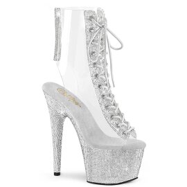 Pleaser BEJEWELED-1016C-2-7 Plateau Stiefeletten Strass Transparent Silber EU-39 / US-9