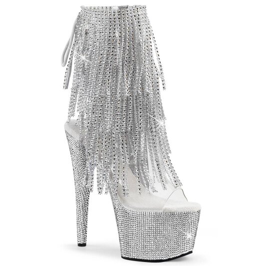 Pleaser BEJEWELED-1017RSF-7 Plateau Stiefeletten Strass Transparent Silber EU-35 / US-5