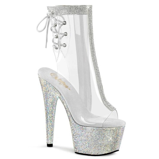 Pleaser BEJEWELED-1018C-2RS Plateau Stiefeletten Strass Transparent Silber EU-40 / US-10