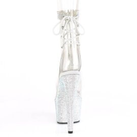 Pleaser BEJEWELED-1018C-2RS Plateau Stiefeletten Strass Transparent Silber EU-35 / US-5