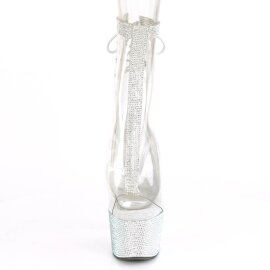 Pleaser BEJEWELED-1018C-2RS Plateau Stiefeletten Strass Transparent Silber EU-39 / US-9