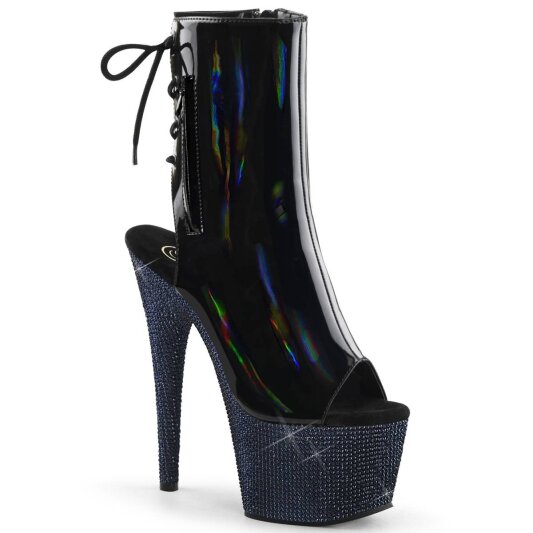 Pleaser BEJEWELED-1018DM-7 Plateau Stiefeletten Holo Strass Schwarz EU-41 / US-11