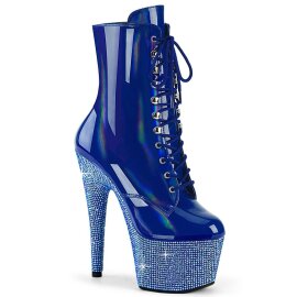 Pleaser BEJEWELED-1020-7 Plateau Stiefeletten Holo Strass Blau EU-36 / US-6