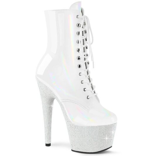 Pleaser BEJEWELED-1020-7 Plateau Stiefeletten Holo Strass Weiß EU-36 / US-6