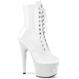 Pleaser BEJEWELED-1020-7 Plateau Stiefeletten Holo Strass Weiß EU-36 / US-6