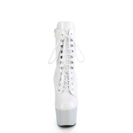 Pleaser BEJEWELED-1020-7 Plateau Stiefeletten Holo Strass Weiß EU-36 / US-6