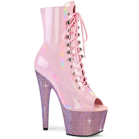 Pleaser BEJEWELED-1021-7 Plateau Stiefeletten Holo Strass Rosa EU-35 / US-5