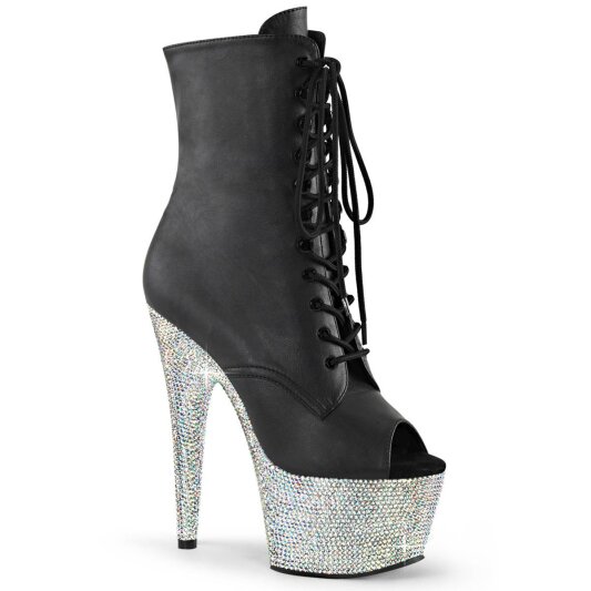 Pleaser BEJEWELED-1021-7 Plateau Stiefeletten Kunstleder Strass Schwarz Silber EU-39 / US-9