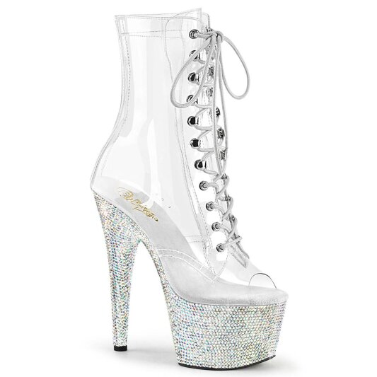 Pleaser BEJEWELED-1021C-7 Plateau Stiefeletten Strass Transparent Silber EU-36 / US-6
