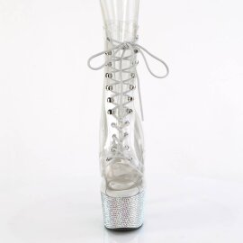 Pleaser BEJEWELED-1021C-7 Plateau Stiefeletten Strass Transparent Silber EU-36 / US-6