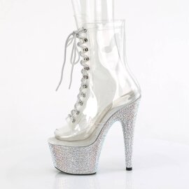 Pleaser BEJEWELED-1021C-7 Plateau Stiefeletten Strass Transparent Silber EU-36 / US-6