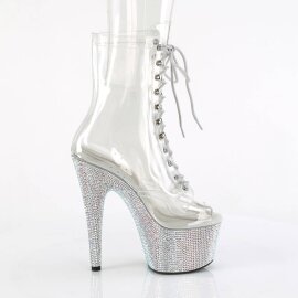 Pleaser BEJEWELED-1021C-7 Plateau Stiefeletten Strass Transparent Silber EU-36 / US-6