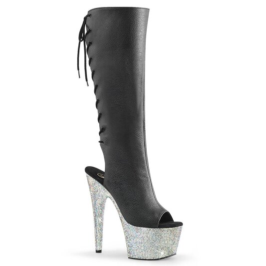 Pleaser BEJEWELED-2018-7 Plateau Stiefeletten Kunstleder Strass Schwarz EU-41 / US-11