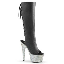 Pleaser BEJEWELED-2018-7 Plateau Stiefeletten Kunstleder Strass Schwarz EU-42 / US-12