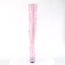 Pleaser BEJEWELED-3000-7 Plateau Overknee Stiefel Holo Strass Rosa EU-35 / US-5