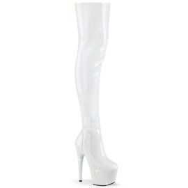 Pleaser BEJEWELED-3000-7 Plateau Overknee Stiefel Holo Strass Weiß EU-42 / US-12