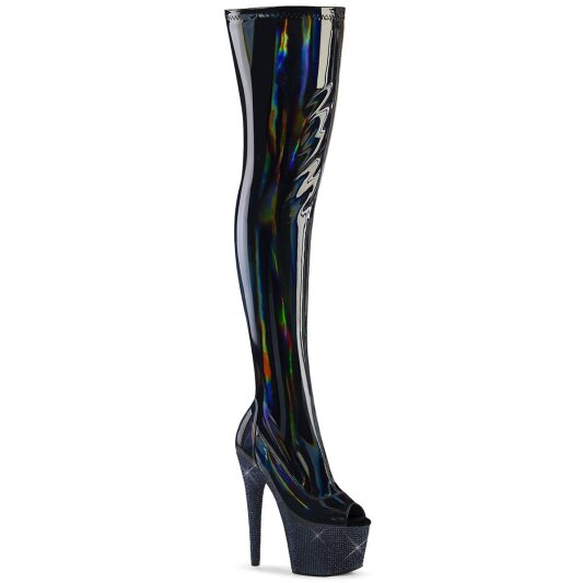 Pleaser BEJEWELED-3011-7 Plateau Overknee Stiefel Holo Strass Schwarz EU-41 / US-11