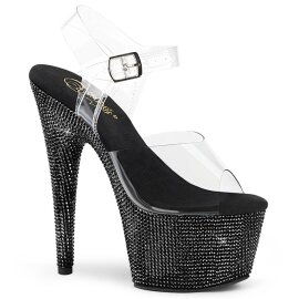 Pleaser BEJEWELED-708DM Plateau Sandaletten Strass Transparent Schwarz EU-35 / US-5