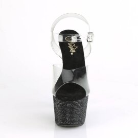 Pleaser BEJEWELED-708DM Plateau Sandaletten Strass Transparent Schwarz EU-35 / US-5