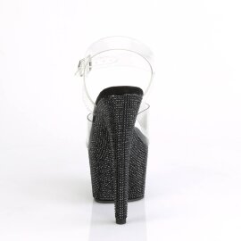 Pleaser BEJEWELED-708DM Plateau Sandaletten Strass Transparent Schwarz EU-35 / US-5