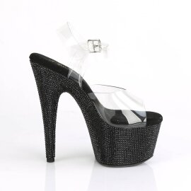 Pleaser BEJEWELED-708DM Plateau Sandaletten Strass Transparent Schwarz EU-35 / US-5