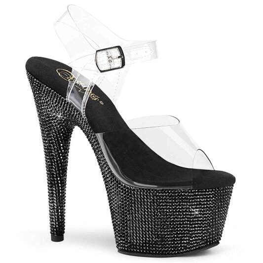 Pleaser BEJEWELED-708DM Plateau Sandaletten Strass Transparent Schwarz EU-38 / US-8