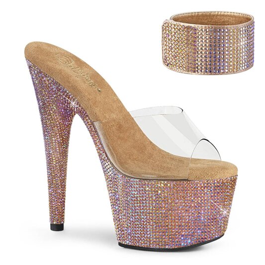 Pleaser BEJEWELED-712RS Plateau Pantoletten Strass Transparent Rose-Gold EU-35 / US-5