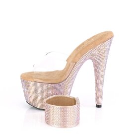 Pleaser BEJEWELED-712RS Plateau Pantoletten Strass Transparent Rose-Gold EU-35 / US-5