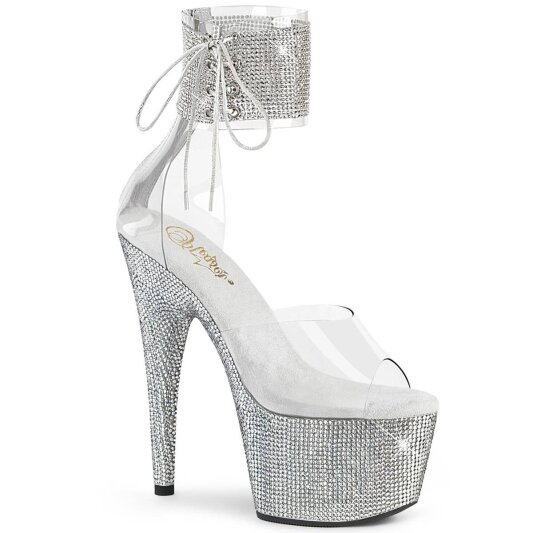 Pleaser BEJEWELED-724RS Plateau Sandaletten Strass Transparent Silber EU-35 / US-5