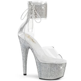 Pleaser BEJEWELED-724RS Plateau Sandaletten Strass Transparent Silber EU-35 / US-5