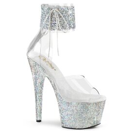 Pleaser BEJEWELED-724RS-02 Plateau Sandaletten Strass Transparent Silber EU-35 / US-5
